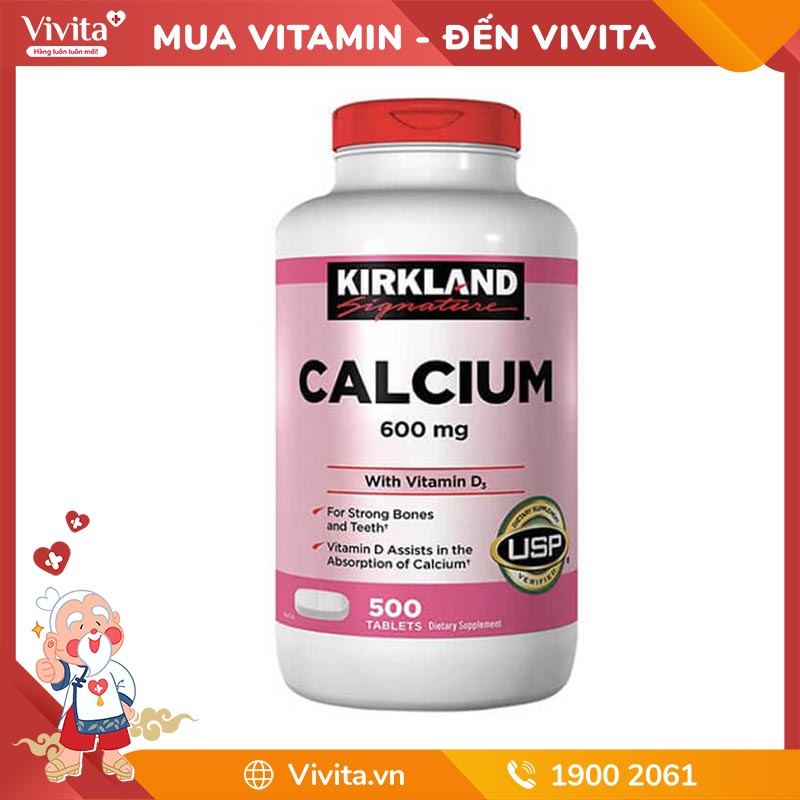 Viên Uống Calcium Kirkland 600mg D3 Bổ Xung Canxi Giúp Xương Chắc Khỏe (Hộp 500 Viên)