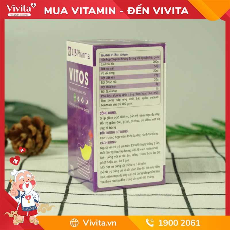 Viên Uống Vitos Hỗ Trợ Cải Thiện Trào Ngược, Viêm Loét Dạ Dày | Hộp 100g