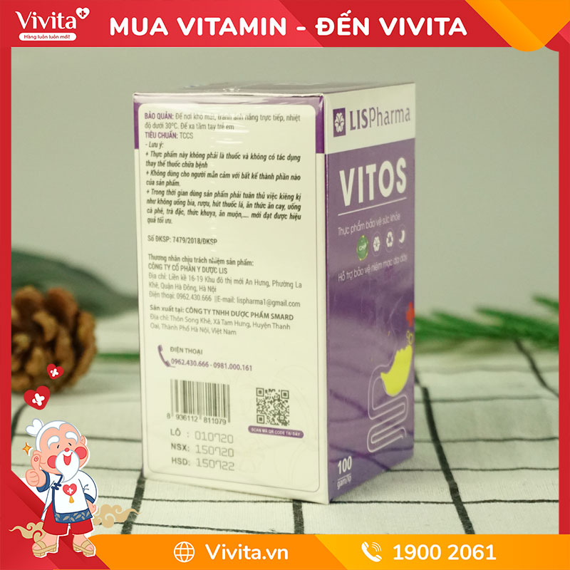 Viên Uống Vitos Hỗ Trợ Cải Thiện Trào Ngược, Viêm Loét Dạ Dày | Hộp 100g