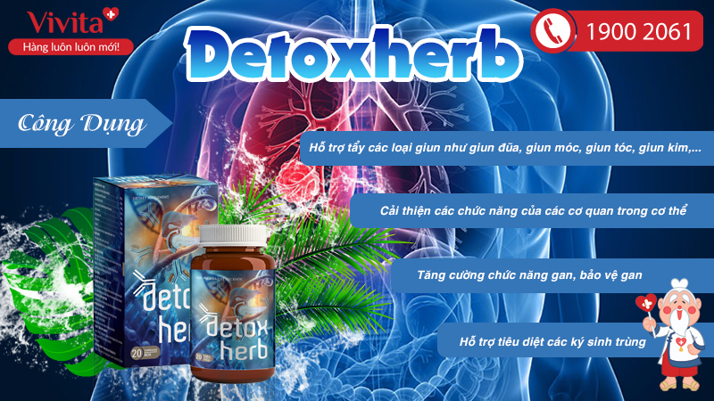 Viên Uống DetoxHerb Hỗ Trợ Diệt Ký Sinh Trùng, Cải Thiện Hệ Tiêu Hóa | Hộp 20 Viên