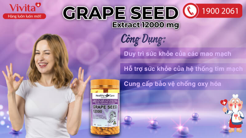 công dụng healthy care grape seed extract 12000mg