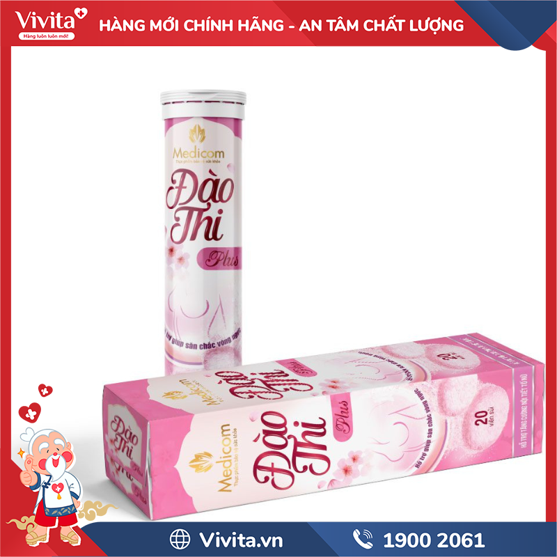 Viên Sủi Đào Thi Plus | Hỗ Trợ Làm Săn Chắc Vòng 1 | Hộp 20 Viên