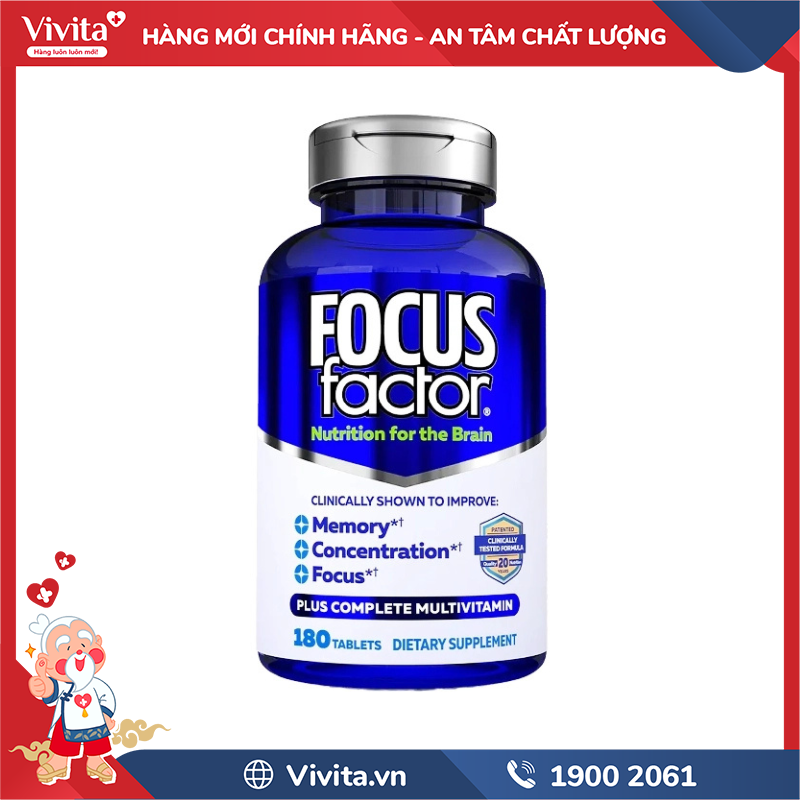 Viên Uống Focus Factor Hỗ Trợ Tăng Cường Trí Nhớ (Hộp 180 Viên)