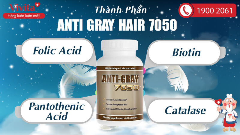Anti Gray Hair 7050 Hỗ Trợ Đen Tóc [MỚI NHẤT 2023] Hộp 60 viên