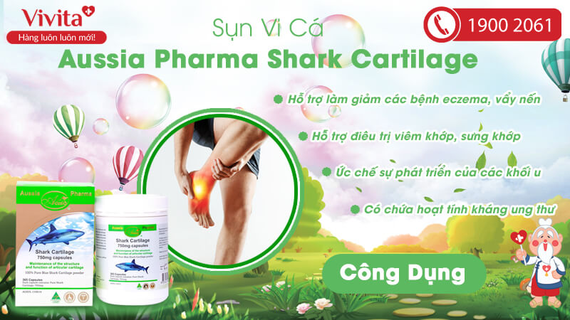 Viên Uống Aussia Pharma Shark Cartilage 750mg | Hỗ Trợ Điều Trị Sưng Viêm Khớp | Hộp 365 Viên