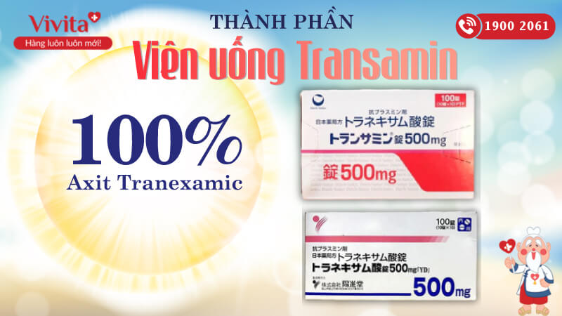 Viên uống hỗ trợ trị nám trắng da Transamin 500mg Nhật Bản (Hộp 100 Viên)