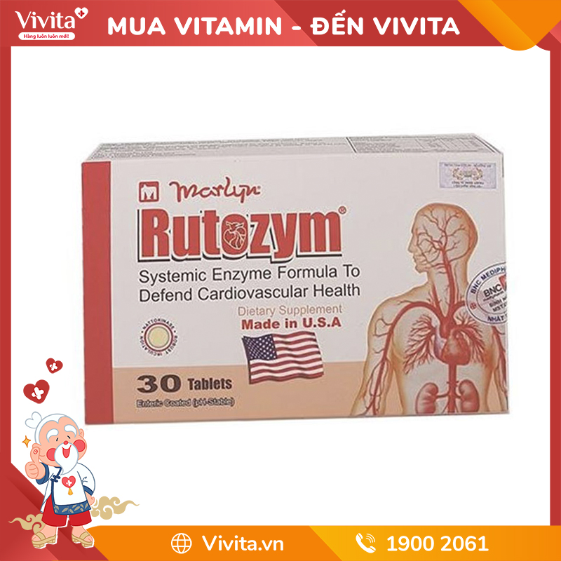 Viên Uống Rutozym | Phòng Ngừa Đột Quỵ, Bảo Vệ Tim Mạch | Hộp 30 Viên