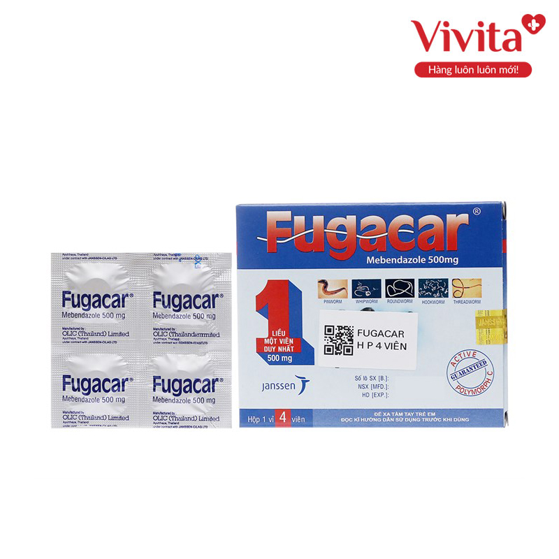 Thuốc tẩy giun sán Fugacar 500mg | Hộp 4 viên