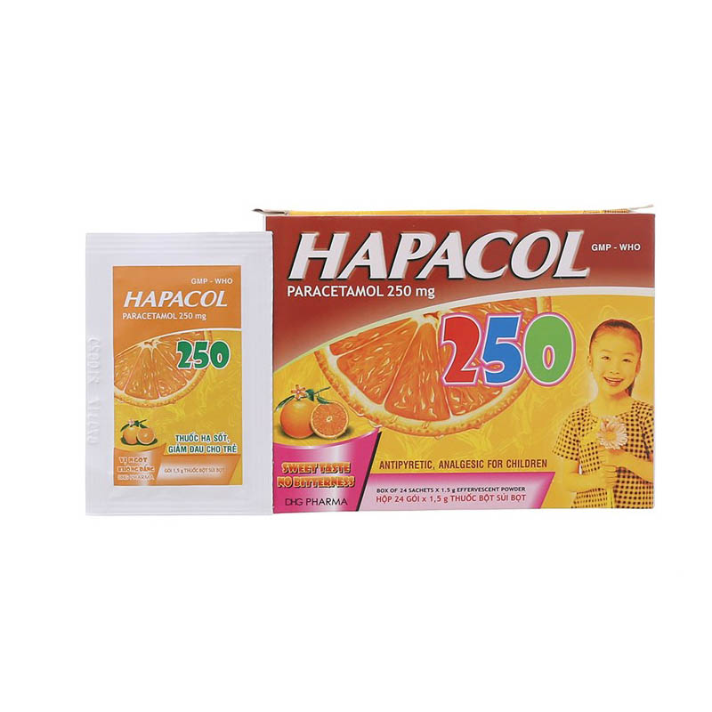 Thuốc giảm đau, hạ sốt cho trẻ em Hapacol 250mg | Hộp 24 gói