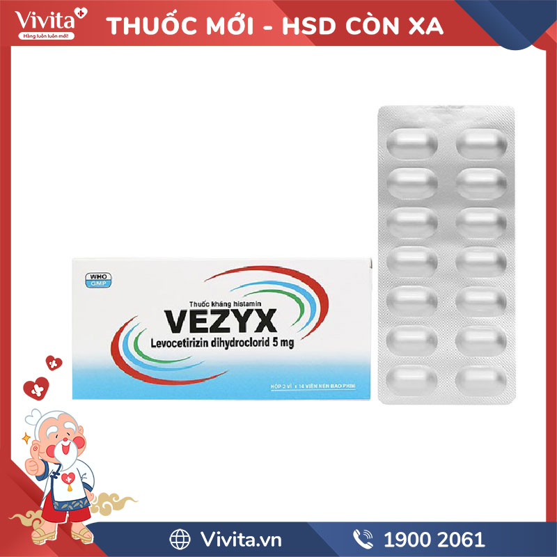 Thuốc chống dị ứng Vezyx 5mg | Hộp 28 viên