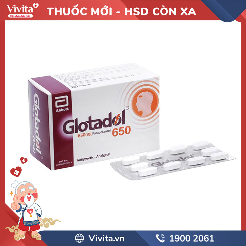 Thuốc giảm đau, hạ sốt Glotadol 650mg | Hộp 100 viên