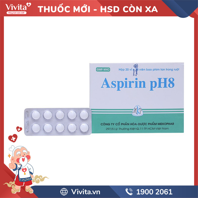 Thuốc giảm đau, kháng viêm Aspirin pH8 500mg | Hộp 200 viên