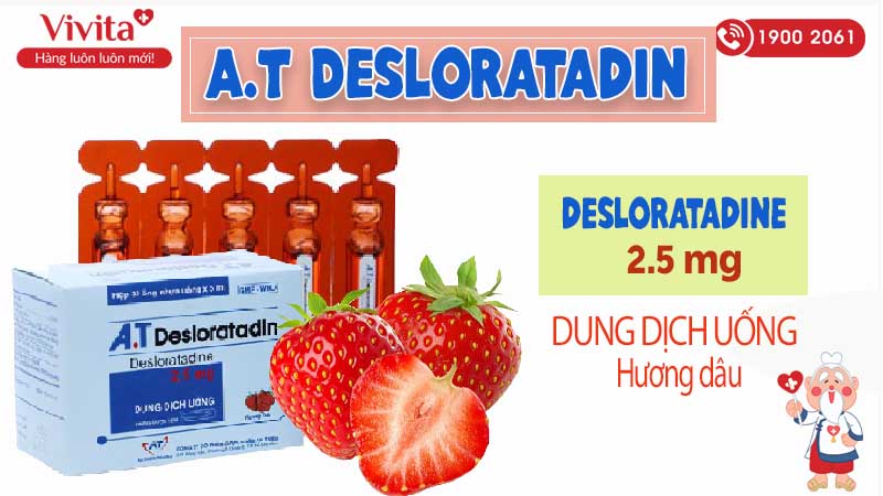 Dung dịch uống chống dị ứng A.T Desloratadine hương Dâu 5ml