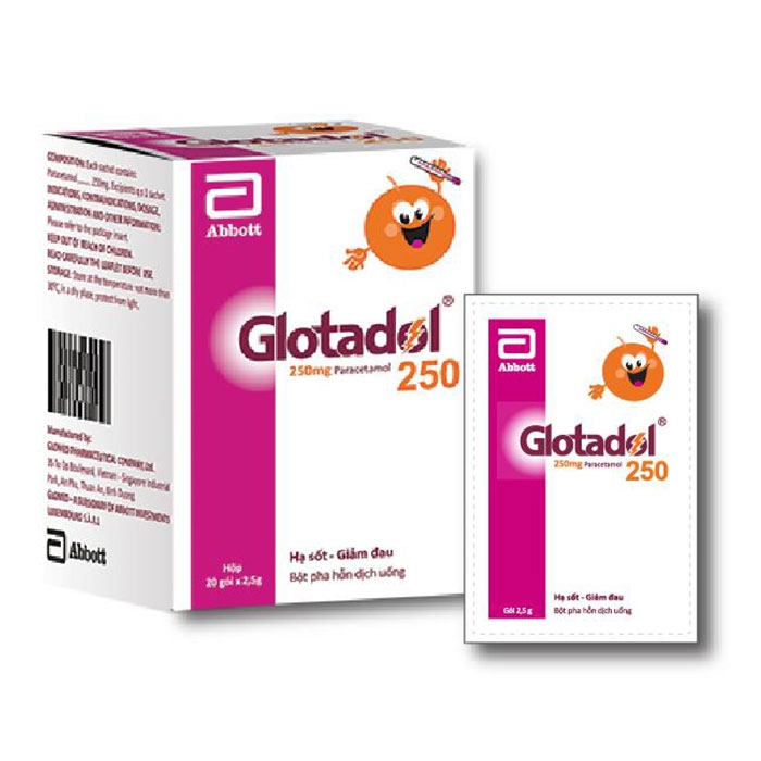Thuốc giảm đau, hạ sốt Glotadol 250mg | Hộp 20 gói