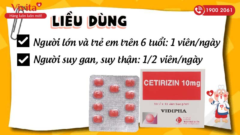 Liều dùng thuốc chống dị ứng Cetirizin 10mg