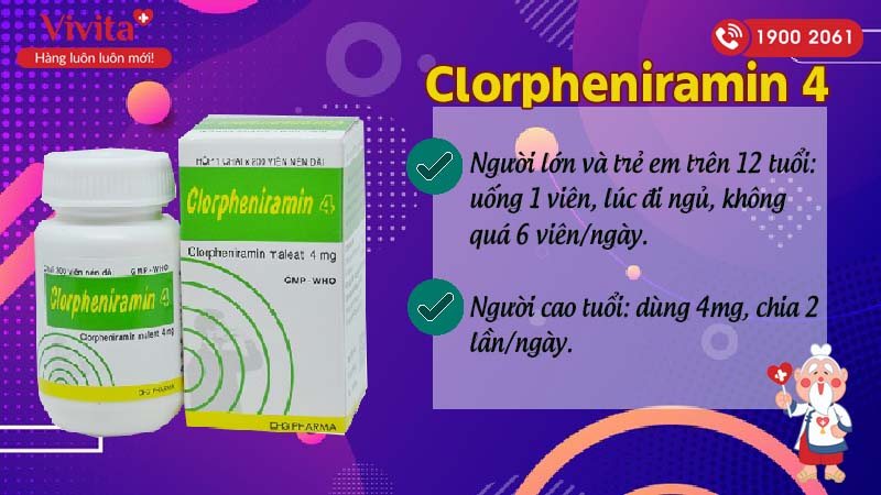 Liều dùng thuốc chống dị ứng Clorpheniramin 4