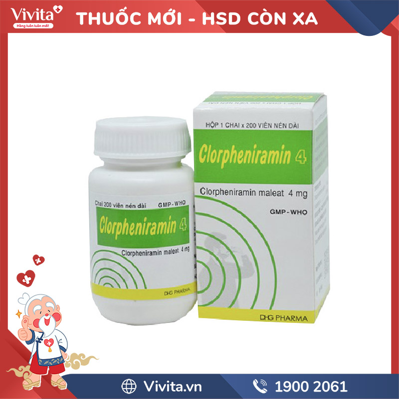 Thuốc chống dị ứng Clorpheniramin 4 | Chai 200 viên