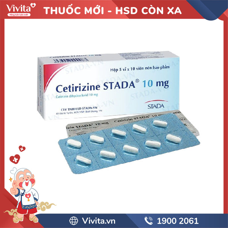 Thuốc chống dị ứng Cetirizine 10mg Stada | Hộp 50 viên