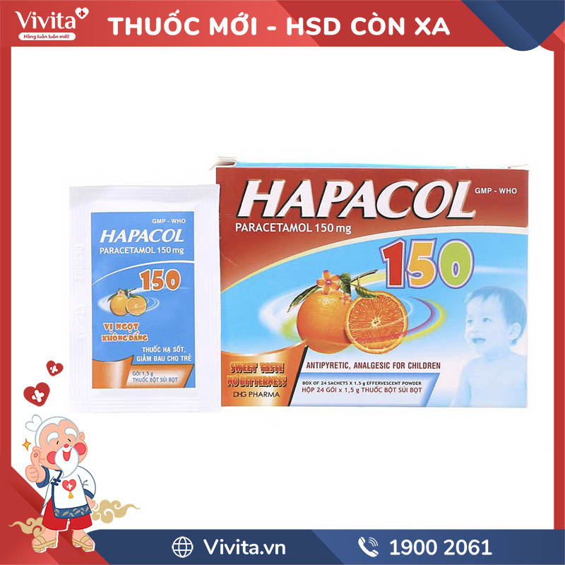 Thuốc giảm đau, hạ sốt cho trẻ em Hapacol 150mg | Hộp 24 gói