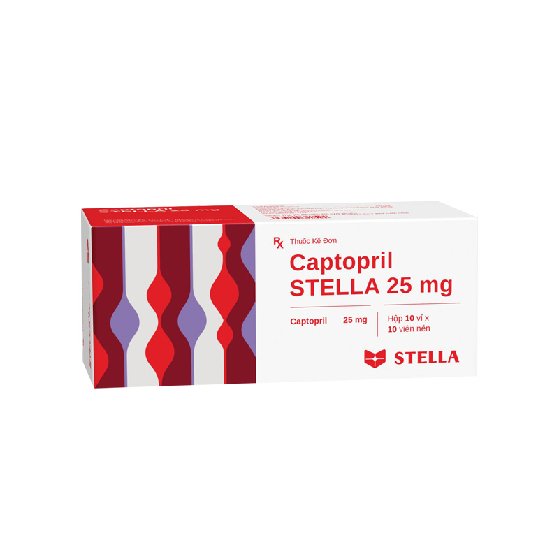 Thuốc trị cao huyết áp Captopril Stella 25mg | Hộp 100 viên