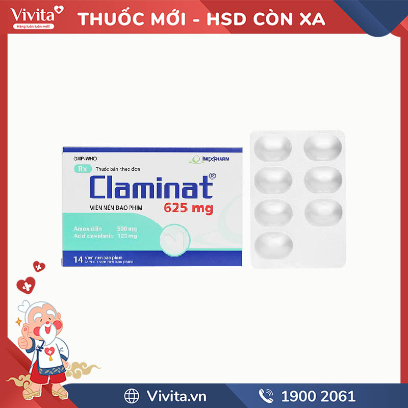 Thuốc kháng sinh Claminat 625mg | Hộp 14 viên