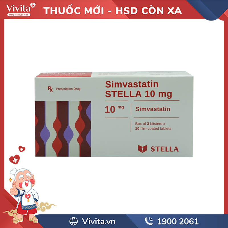 Thuốc trị mỡ máu Simvastatin Stella 10mg | Hộp 30 viên