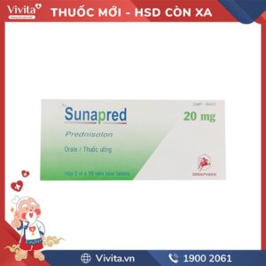 Thuốc kháng viêm Sunapred 20mg (Prednisolon) | Hộp 20 viên