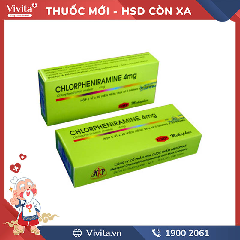 Thuốc kháng dị ứng Chlorpheniramine 4mg Mekophar | Hộp 100 viên