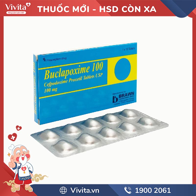 Thuốc kháng sinh trị nhiễm khuẩn Buclapoxime 100 mg | Hộp 10 viên