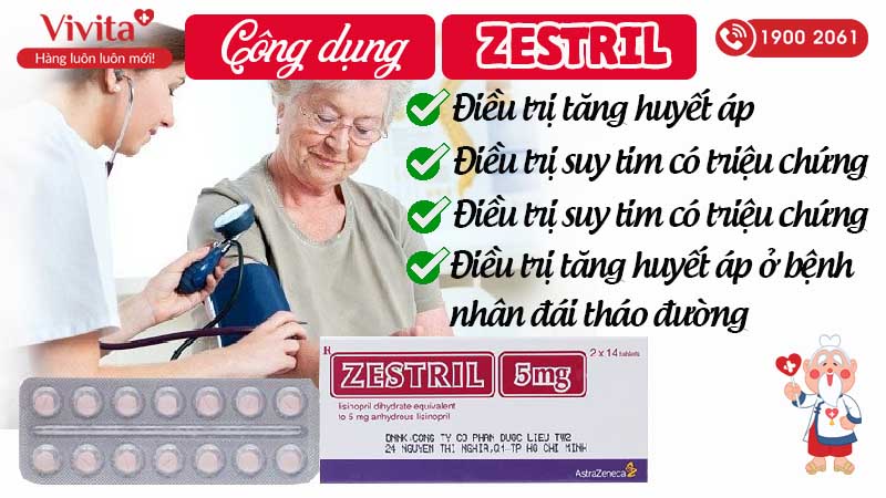 Công dụng thuốc trị cao huyết áp, suy tim Zestril 5mg