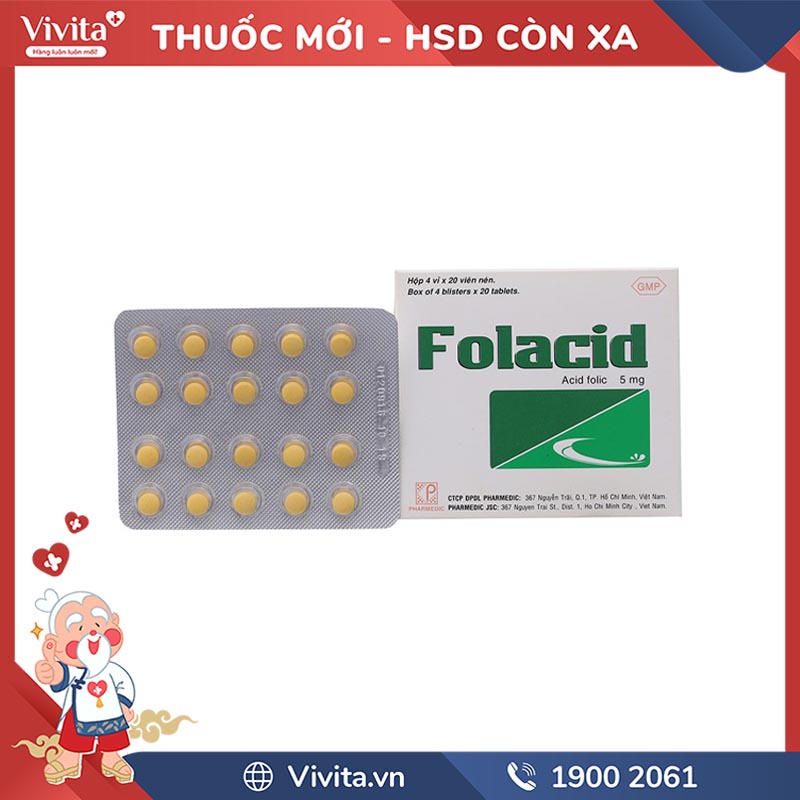 Thuốc bổ sung acid folic Folacid 5mg | Hộp 80 viên