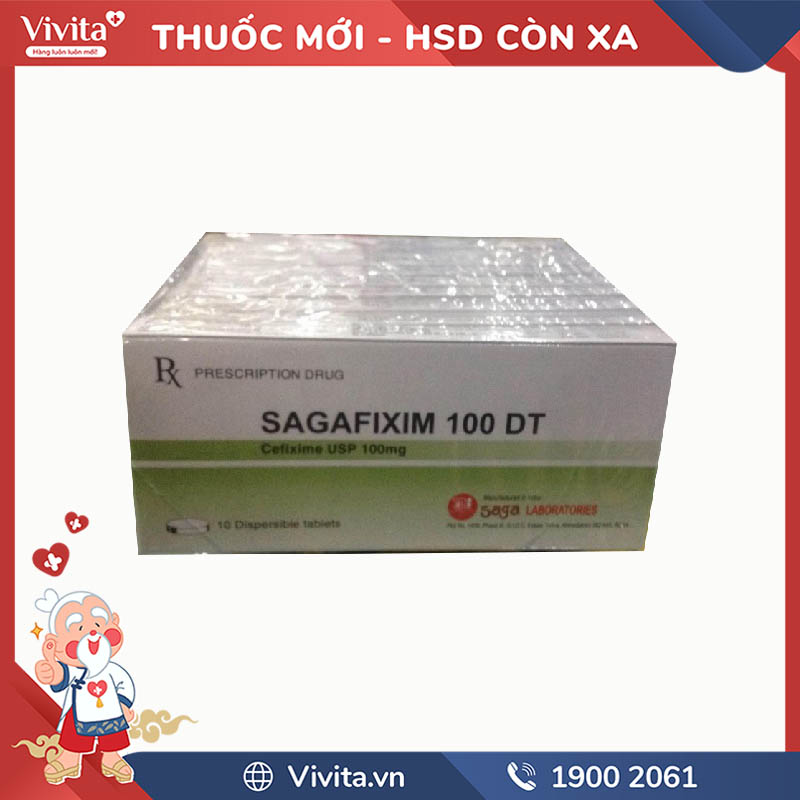Thuốc kháng sinh trị nhiễm khuẩn Sagafixim 100 DT | Hộp 10 viên