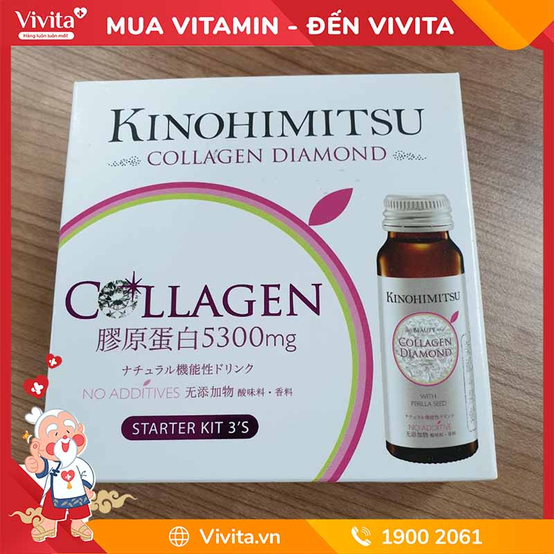 Nước Uống Kinohimitsu Collagen Diamond 5300 Kit 3 | Hỗ Trợ Làm Đẹp Da | Hộp 3 Chai
