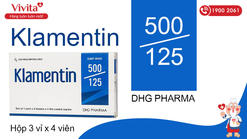 Thuốc kháng sinh Klamentin 500/125 hộp 12 viên