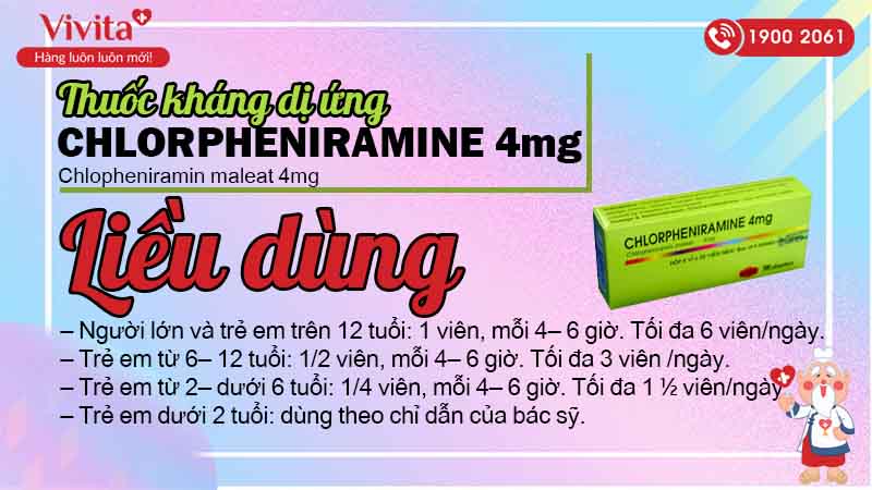 Liều dùng Thuốc Chlorpheniramine 4mg Mekophar 100 viên
