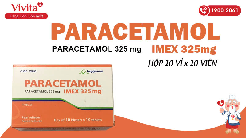 Thuốc giảm đau, hạ sốt paracetamol imex 325mg