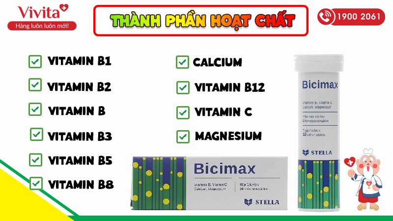 Thành phần viên sủi bổ sung vitamin và khoáng chất Bicimax