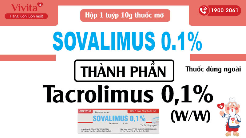 Thành phần Kem bôi trị viêm da Sovalimus 0,1% tuýp 10g
