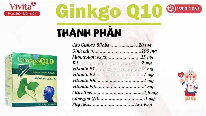 Thành phần Thuốc hỗ trợ tuần hoàn máu não Ginkgo-Q10