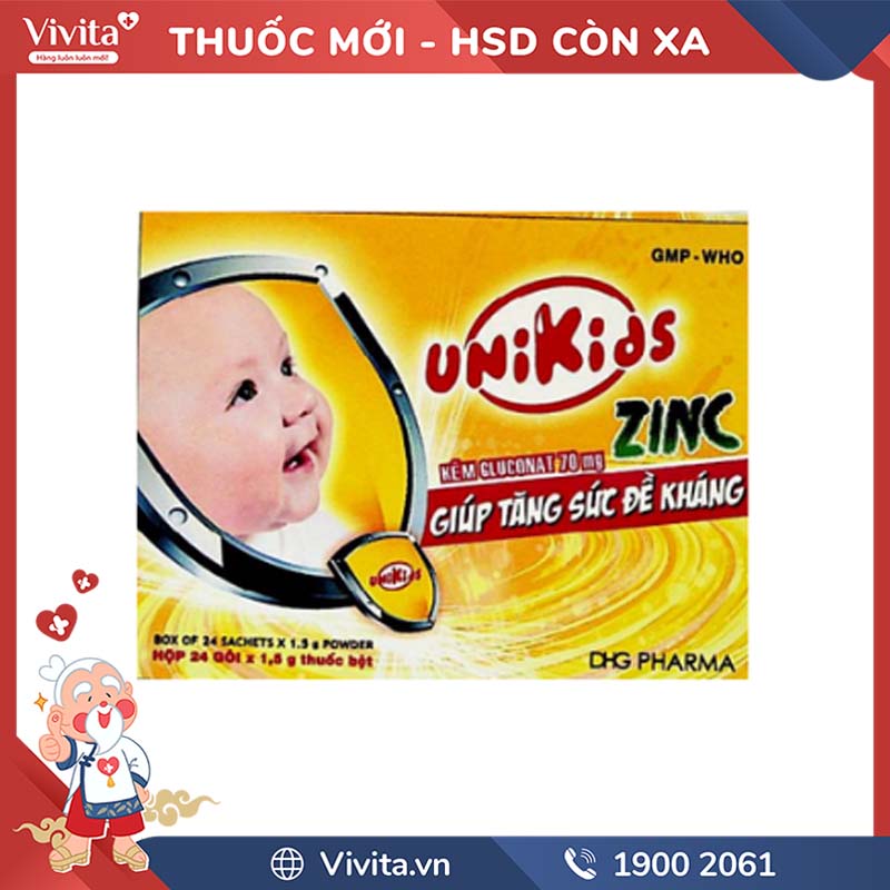 Unikids Zinc 70 - Thuốc bổ sung kẽm cho trẻ em | Hộp 24 gói
