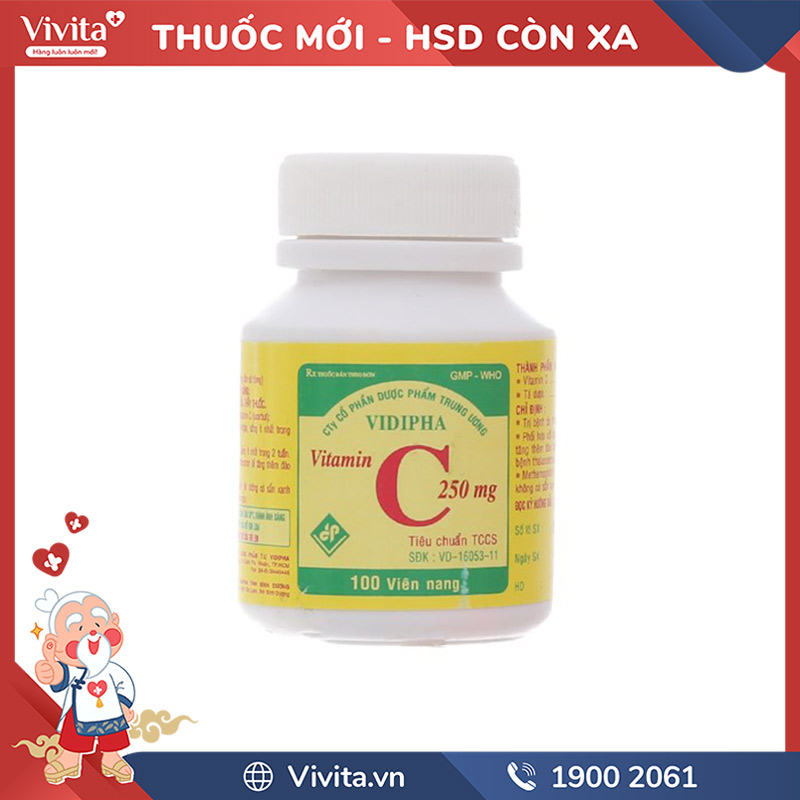 Thuốc bổ sung vitamin C 250mg Vidipha l Hộp 100 viên