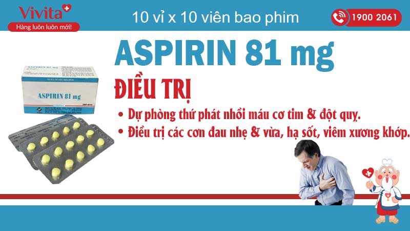 Công dụng thuốc Aspirin 81 mg vidipha