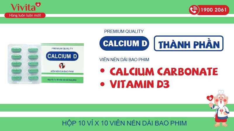 Thành phần thuốc bổ sung Canxi Calcium D 100 viên