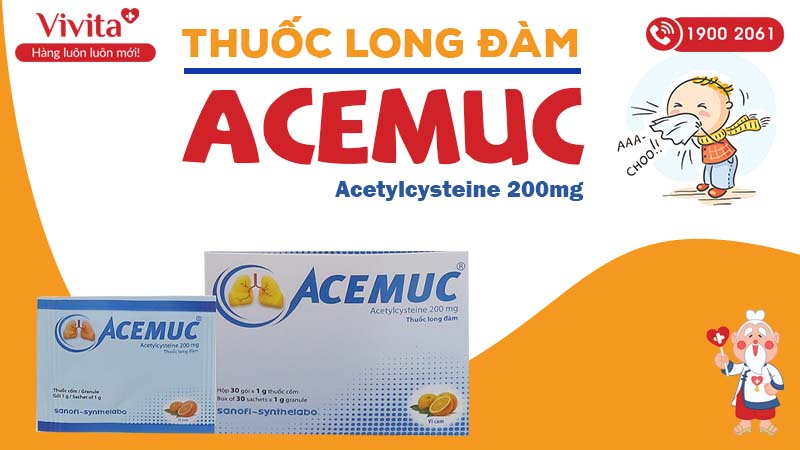 Thuốc long đờm Acemuc 200mg hộp 30 gói
