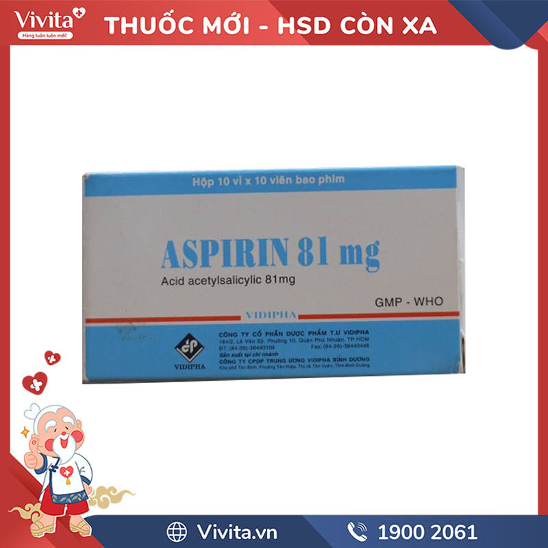 Thuốc chống kết lập tiểu cầu Aspirin 81mg Vidipha | Hộp 100 viên