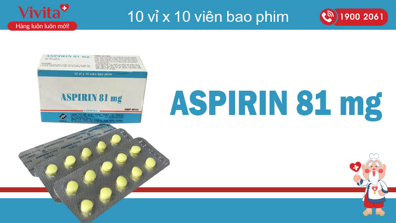 Thuốc chống kết tập tiểu cầu Aspirin 81 mg vidipha