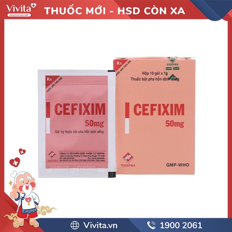 Thuốc kháng sinh Cefixim 50mg Vidipha | Hộp 10 gói