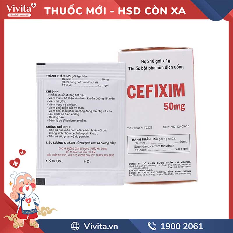 Thuốc kháng sinh Cefixim 50mg Vidipha | Hộp 10 gói