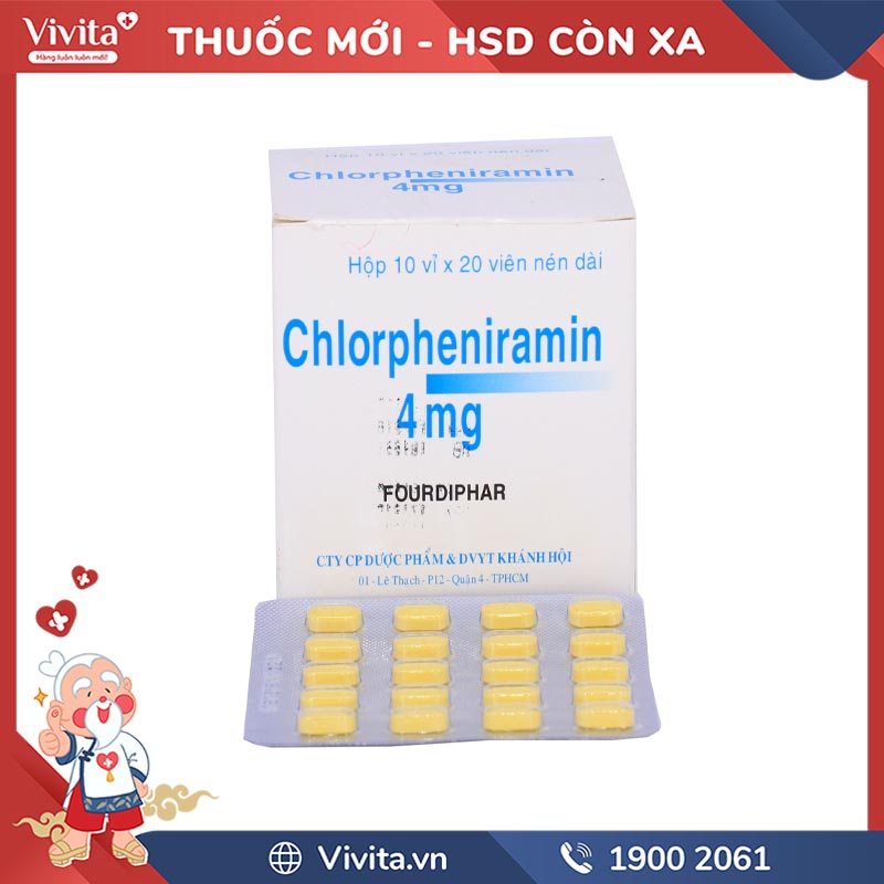 Thuốc chống dị ứng Clorpheniramin 4mg Khánh Hội | Hộp 200 viên