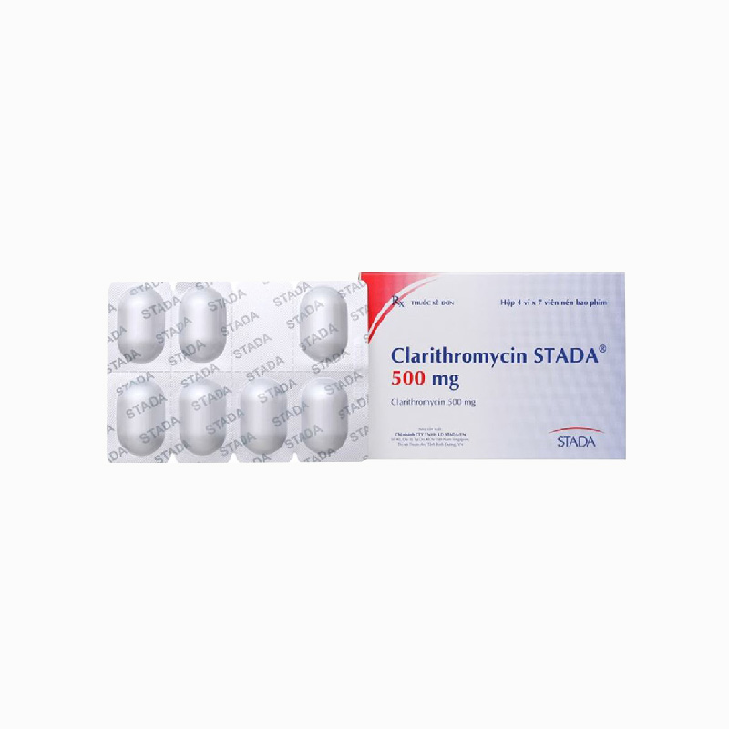 Thuốc kháng sinh trị nhiễm khuẩn Clarithromycin Stada 500mg | Hộp 28 viên